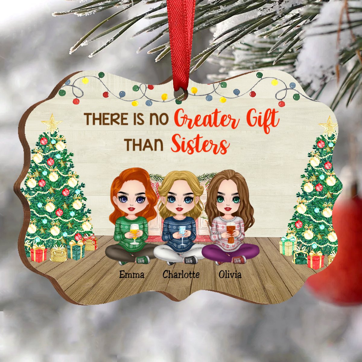 Sisters Ornament - There Is No Greater Gift Than Sisters Dolls Sitting - Personalized Christmas Acrylic Ornament - Makezbright Gifts