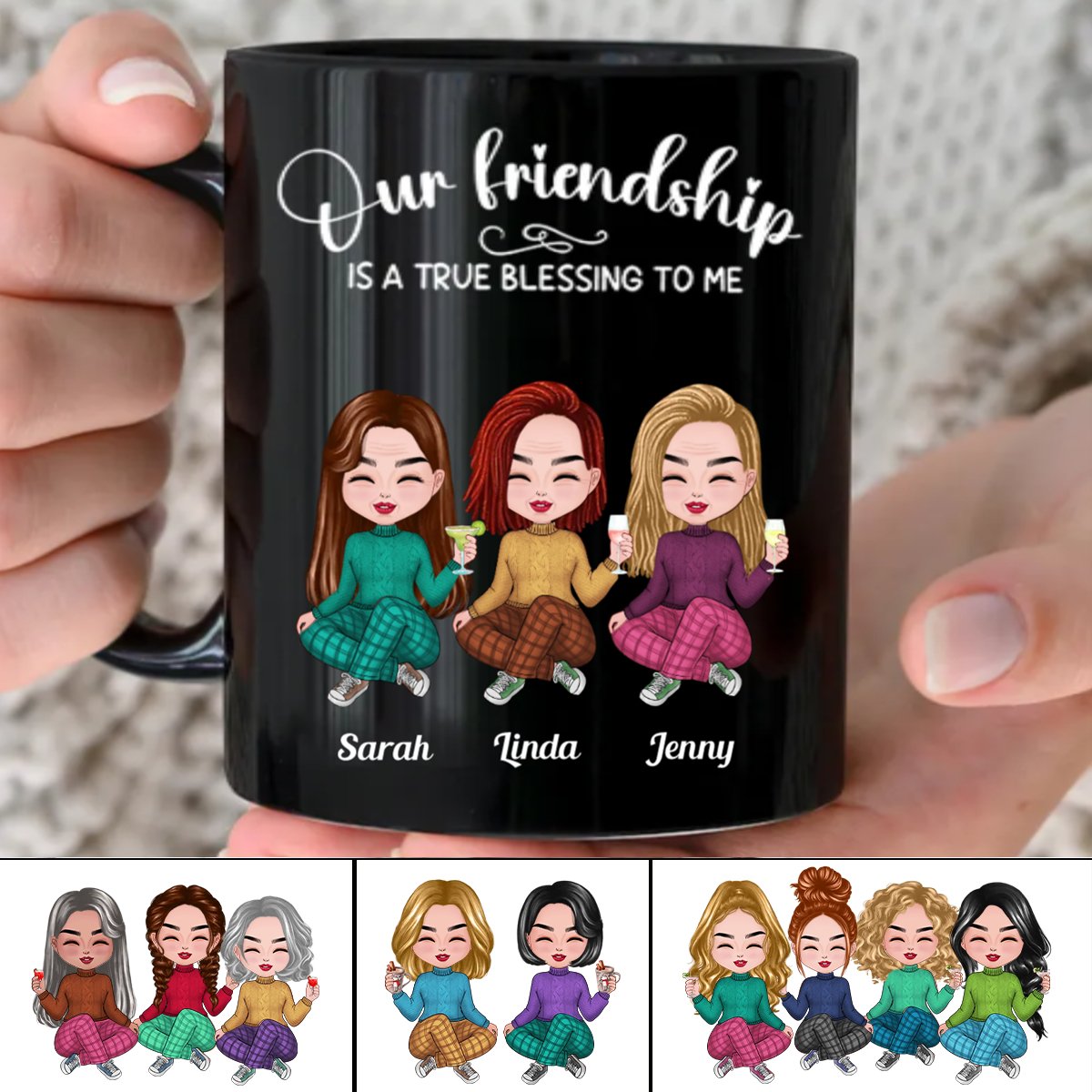 Sisters - Our Friendship Is A True Blessing To Me - Personalized Black Mug - Makezbright Gifts