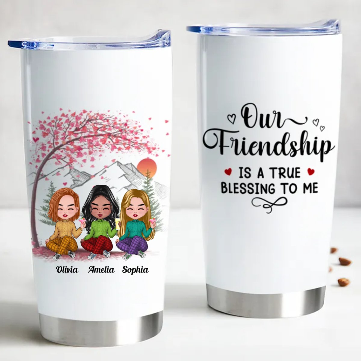 Sisters - Our Friendship Is A True Blessing To Me - Personalized Tumbler - Makezbright Gifts