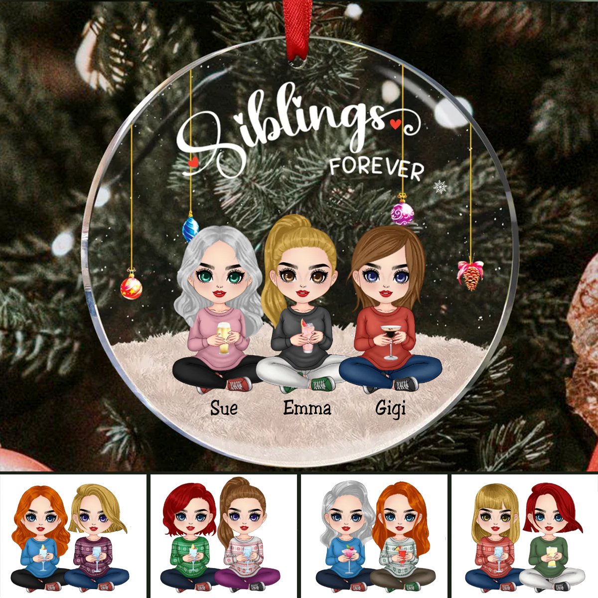 Sisters - Siblings Forever - Personalized Circle Ornament (TB) - Makezbright Gifts