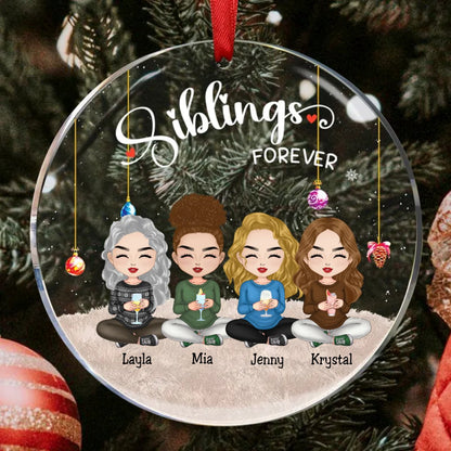 Sisters - Siblings Forever Ver 2 - Personalized Circle Ornament - Makezbright Gifts