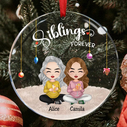 Sisters - Siblings Forever Ver 2 - Personalized Circle Ornament - Makezbright Gifts