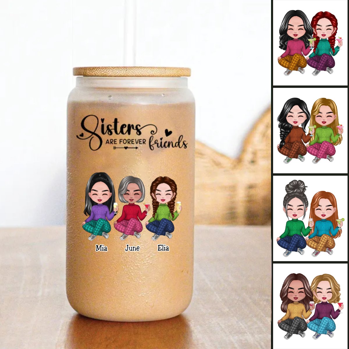 Sisters - Sisters Are Forever Friends - Personalize Glass Can (AA) - Makezbright Gifts