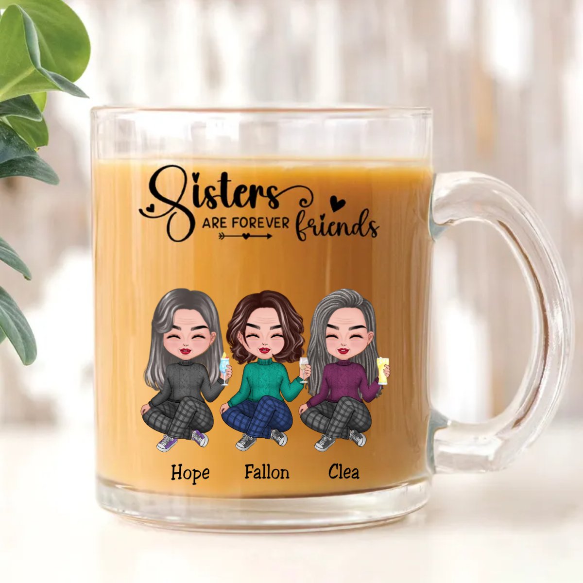 Sisters - Sisters Are Forever Friends - Personalized Glass Mug - Makezbright Gifts