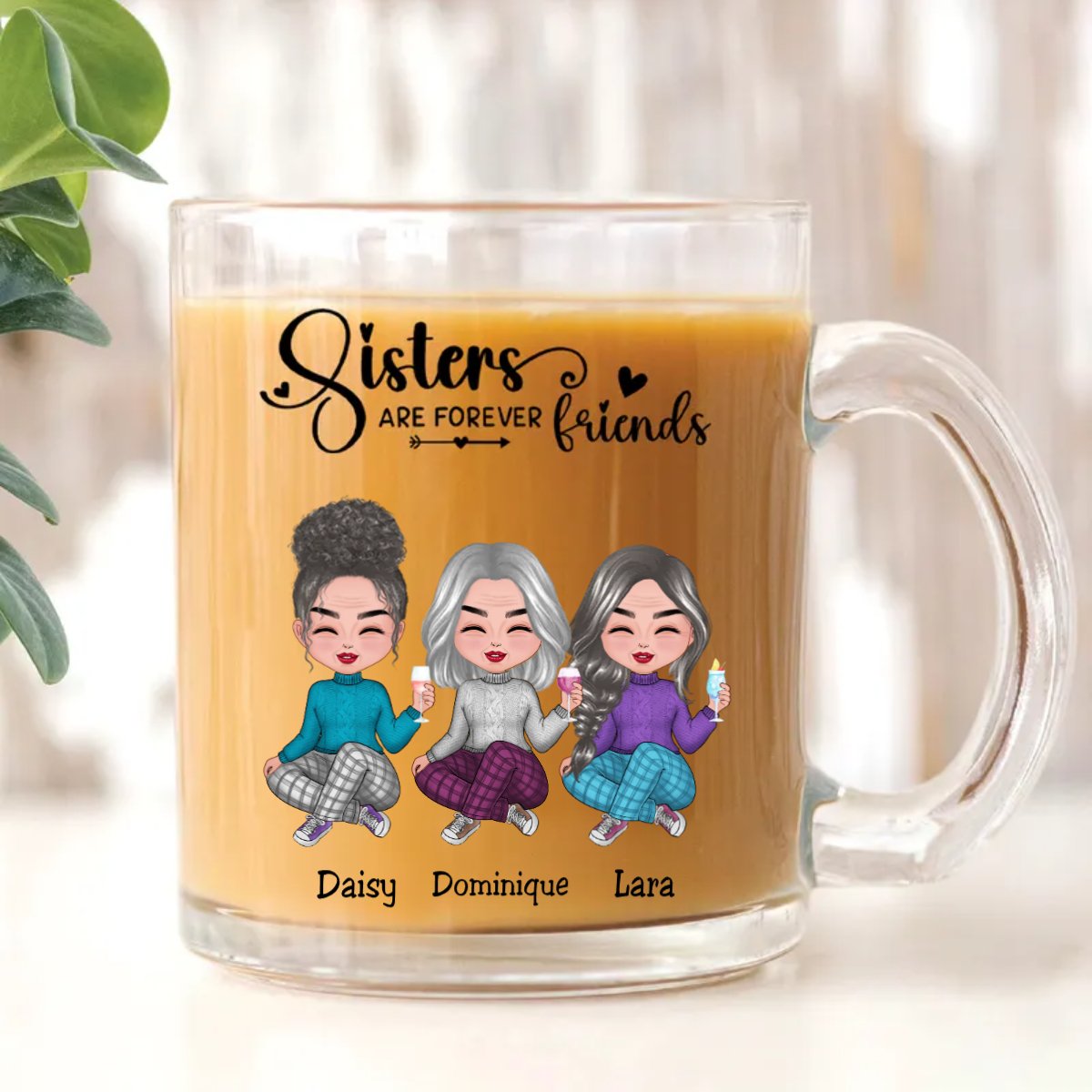 Sisters - Sisters Are Forever Friends - Personalized Glass Mug - Makezbright Gifts