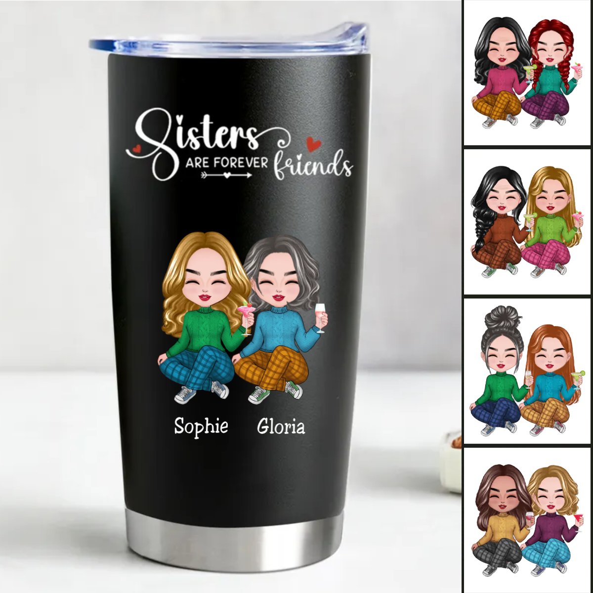 Sisters - Sisters Are Forever Friends - Personalized Tumbler (BL) - Makezbright Gifts