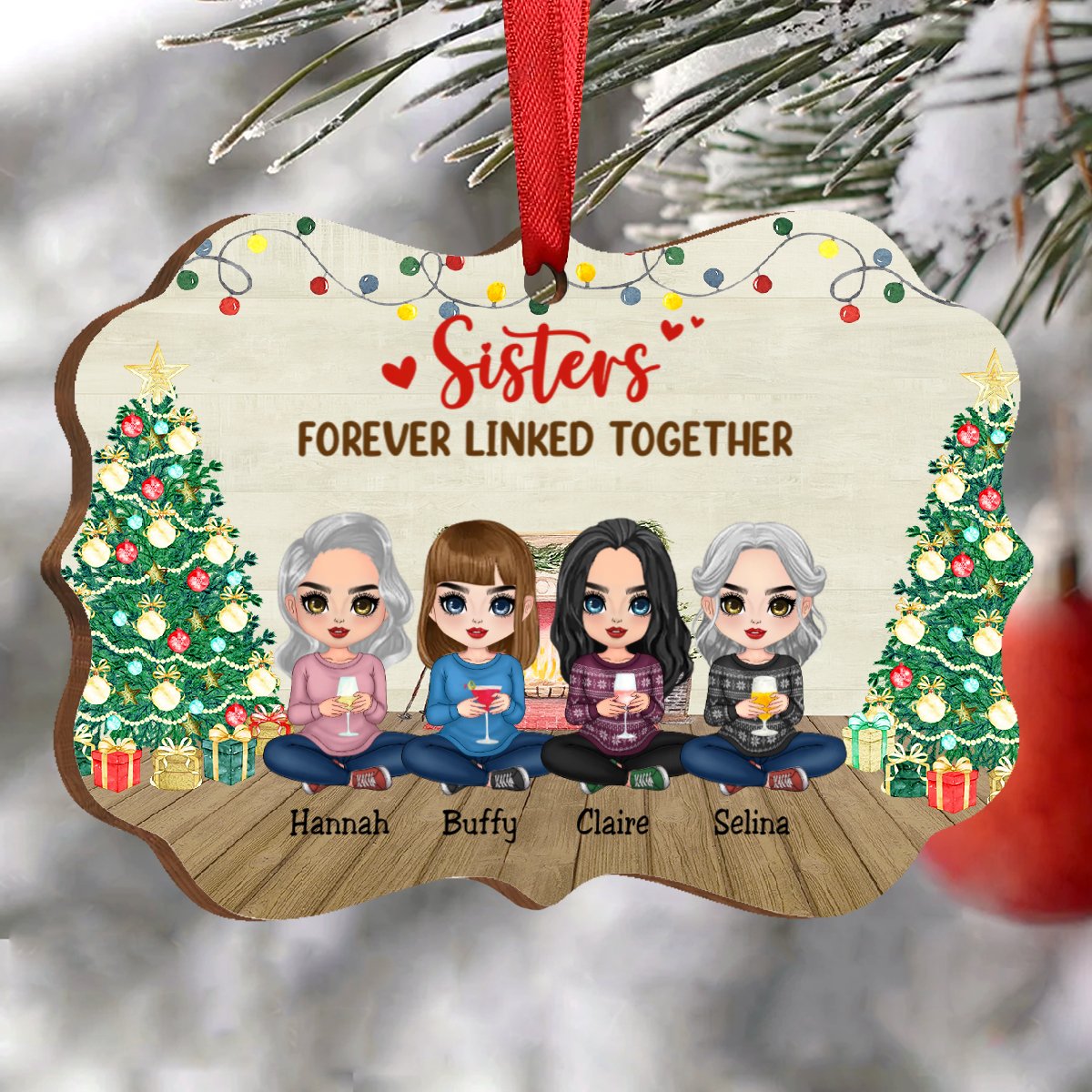 Sisters - Sisters Forever Linked Together - Personalized Christmas Acrylic Ornament - Makezbright Gifts