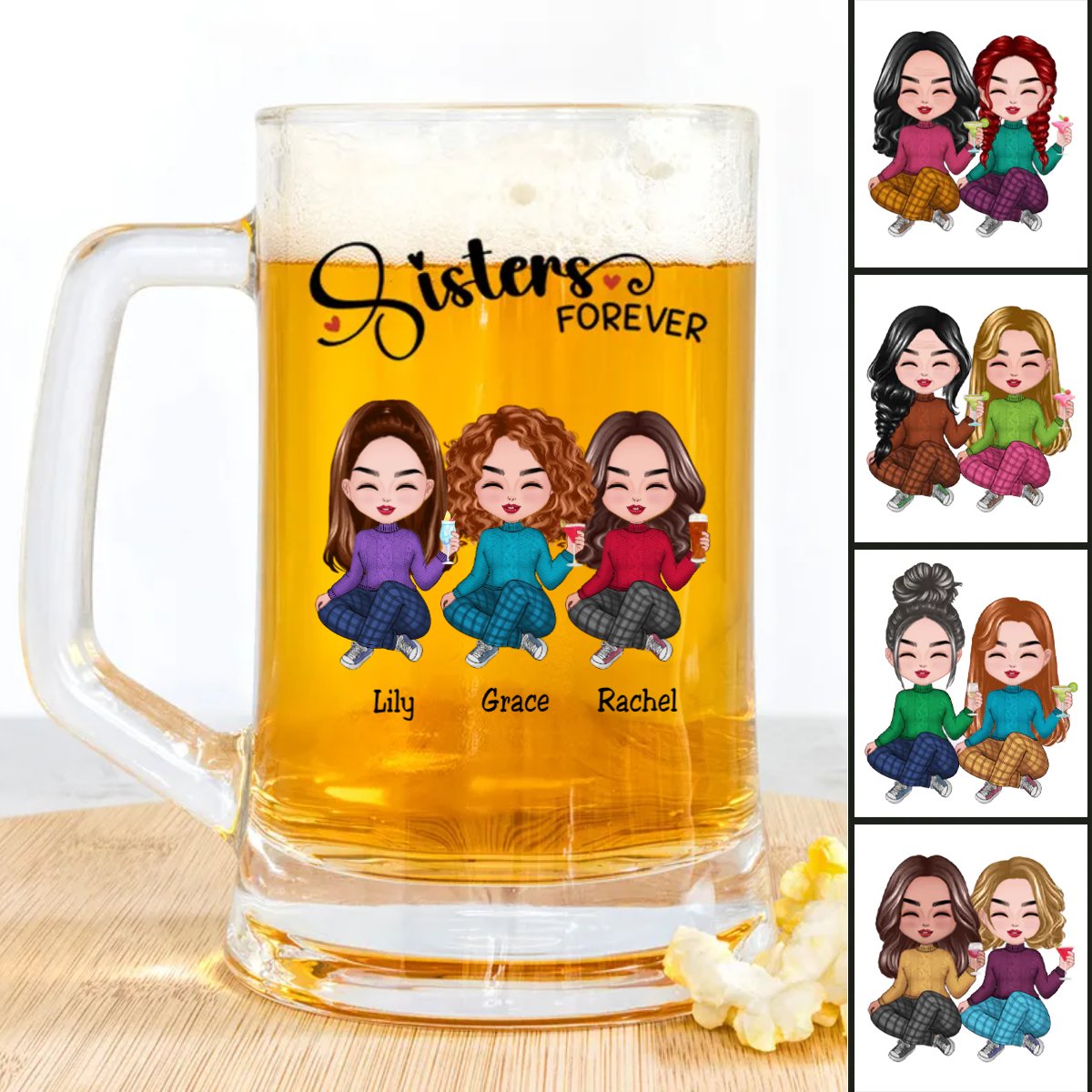 Sisters - Sisters Forever - Personalize Beer Stein - Makezbright Gifts