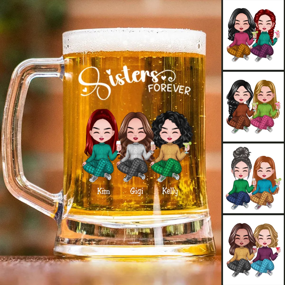 Sisters - Sisters Forever - Personalize Beer Stein (White) - Makezbright Gifts