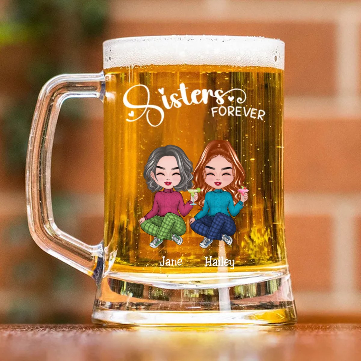 Sisters - Sisters Forever - Personalize Beer Stein (White) - Makezbright Gifts