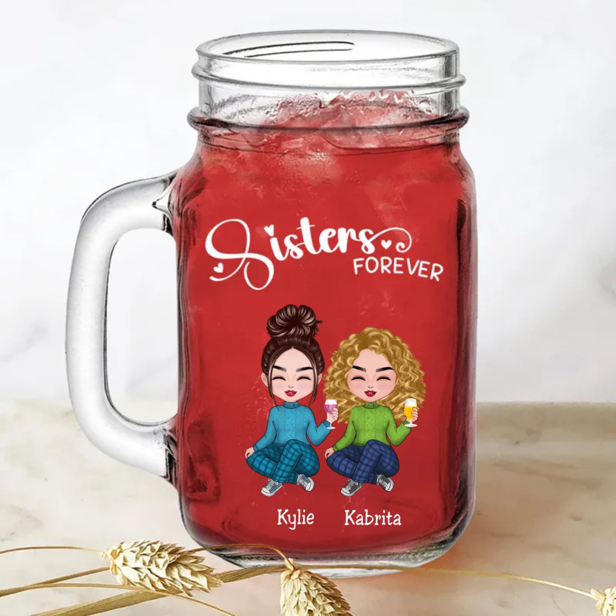 Sisters - Sisters Forever - Personalize Drinking Jar (White) - Makezbright Gifts