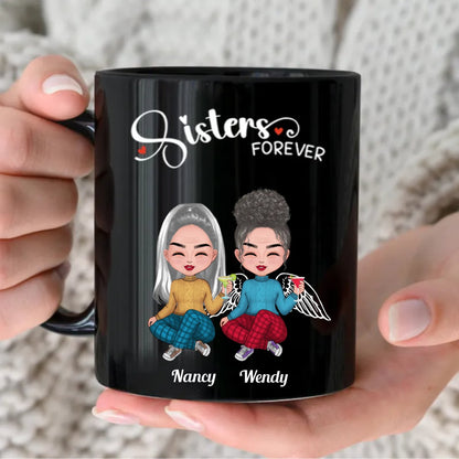 Sisters - Sisters Forever - Personalized Black Mug (LL) - Makezbright Gifts