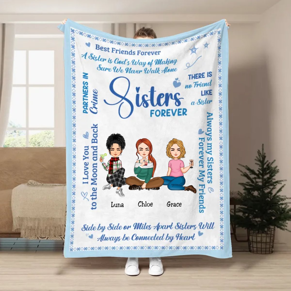 Sisters - Sisters Forever - Personalized Blanket (NM) - Makezbright Gifts