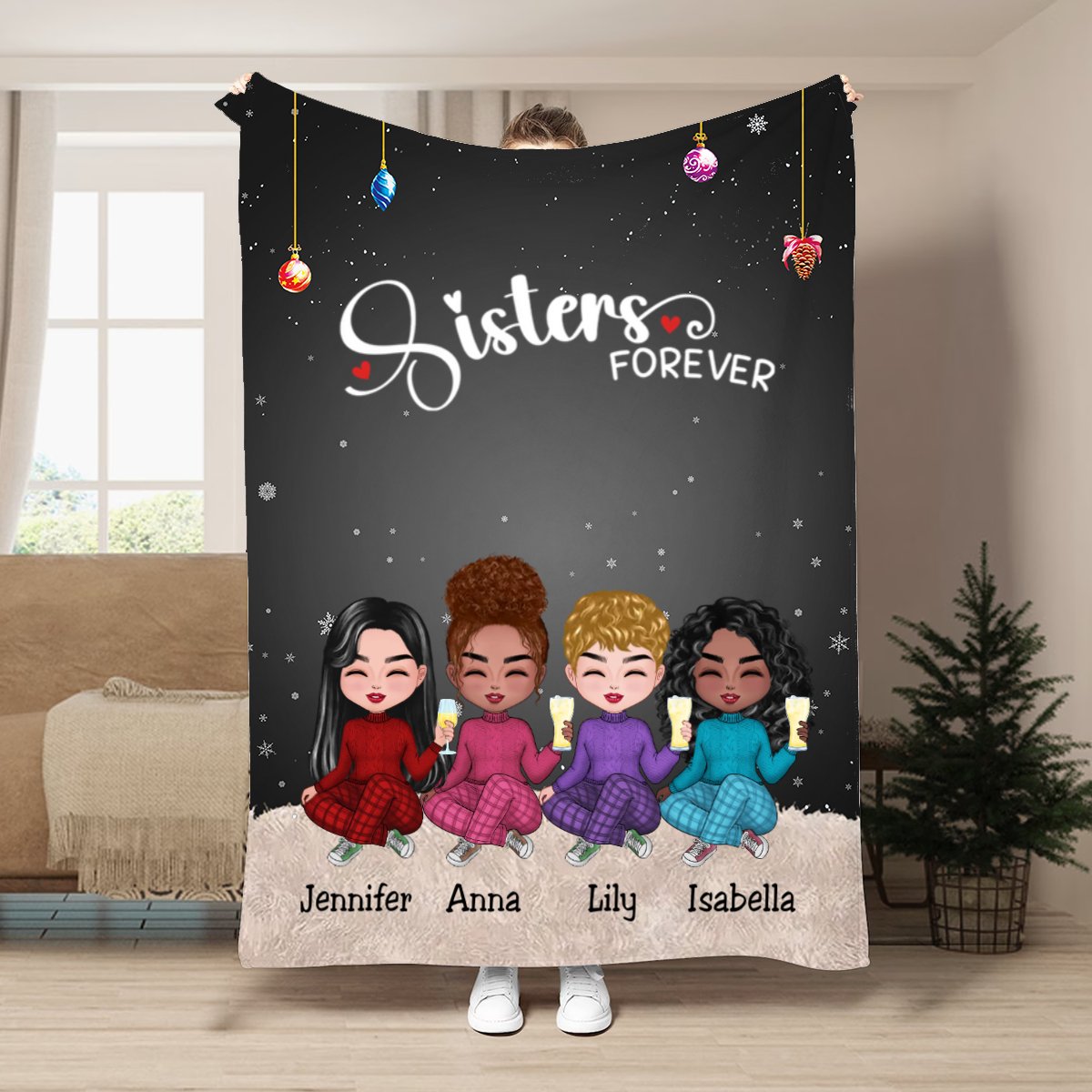 Sisters - Sisters Forever - Personalized Blanket (VT) - Makezbright Gifts