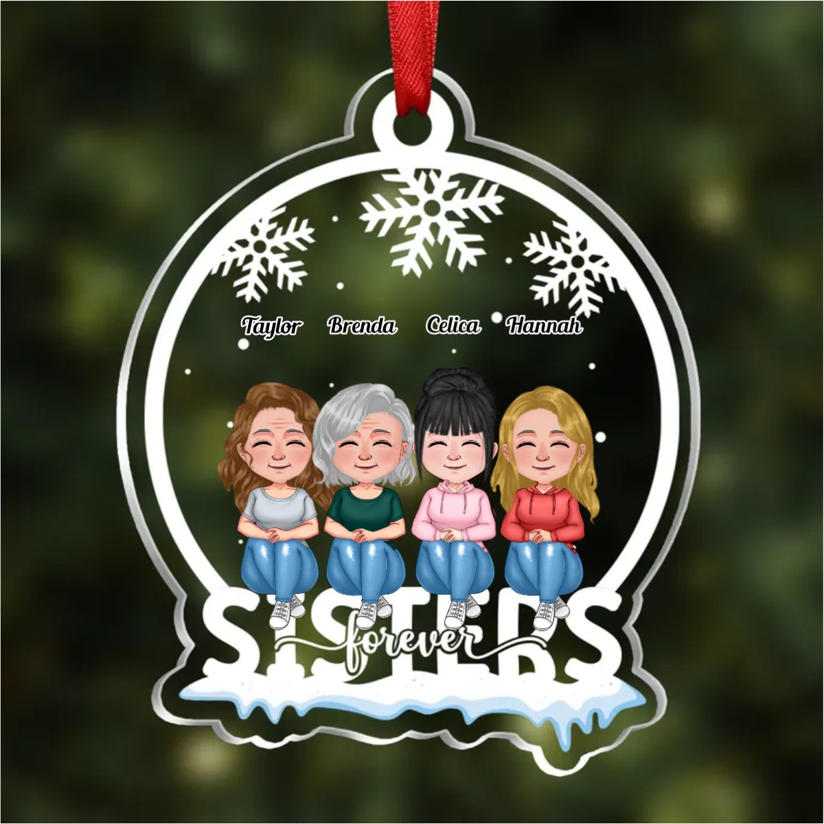 Sisters - Sisters Forever - Personalized Christmas Transparent Ornament (Ver 3) - Makezbright Gifts