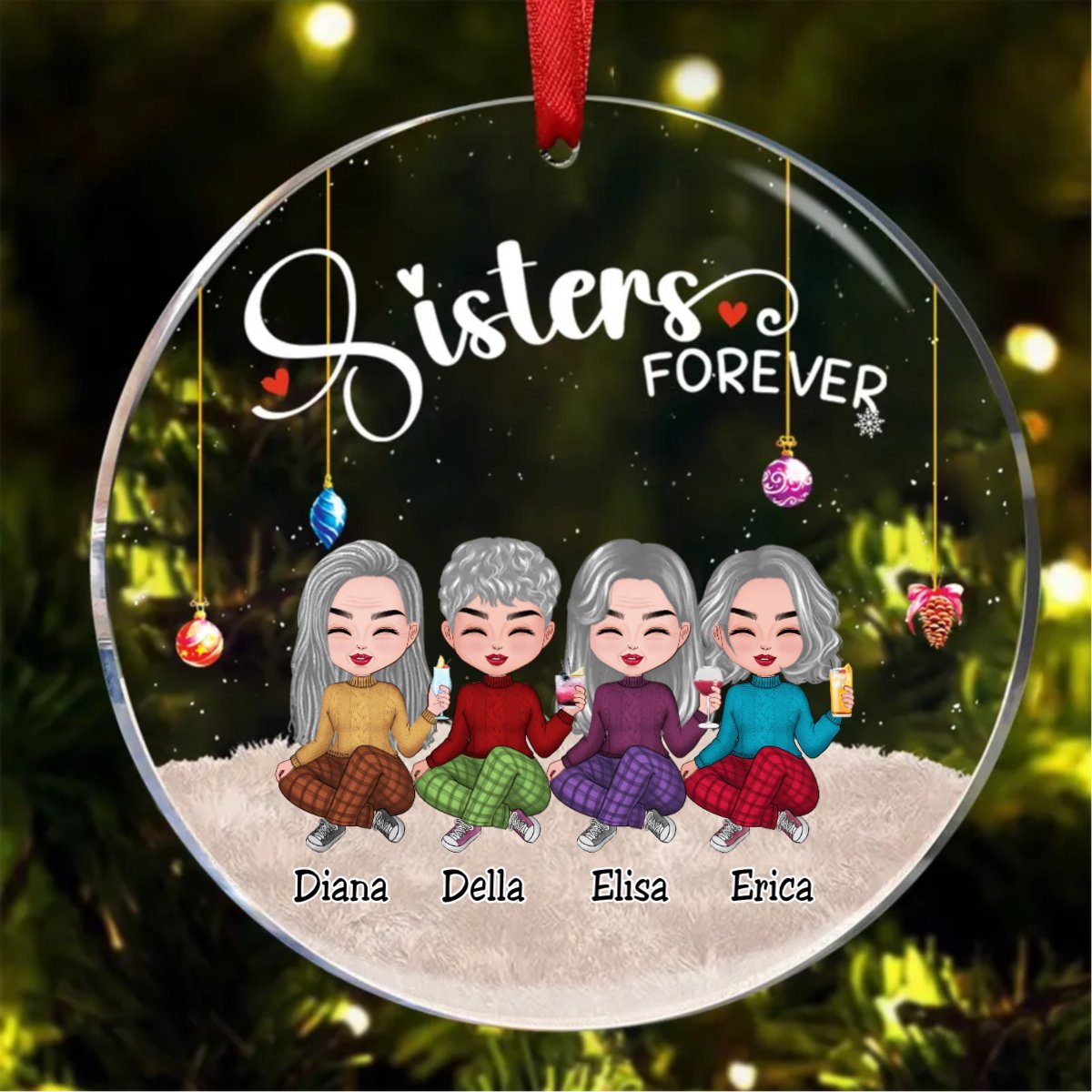 Sisters - Sisters Forever - Personalized Circle Ornament (AA) - Makezbright Gifts