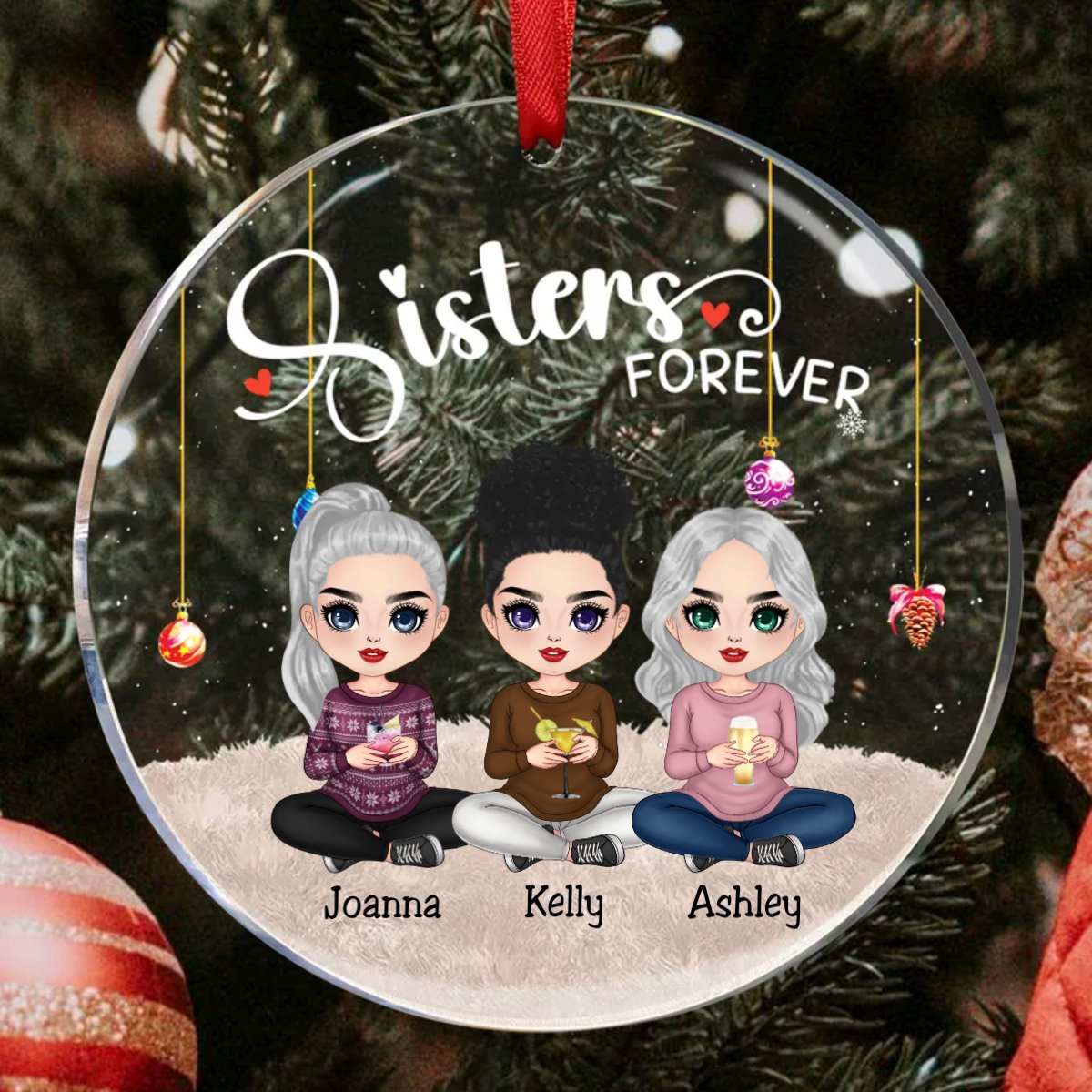 Sisters - Sisters Forever - Personalized Circle Ornament (II) - Makezbright Gifts