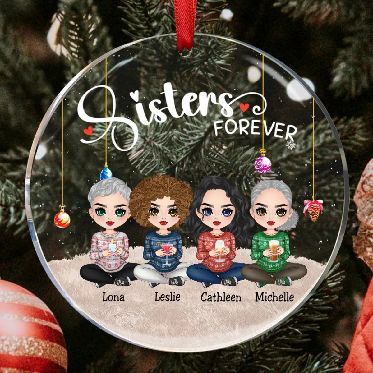 Sisters - Sisters Forever - Personalized Circle Ornament (II) - Makezbright Gifts