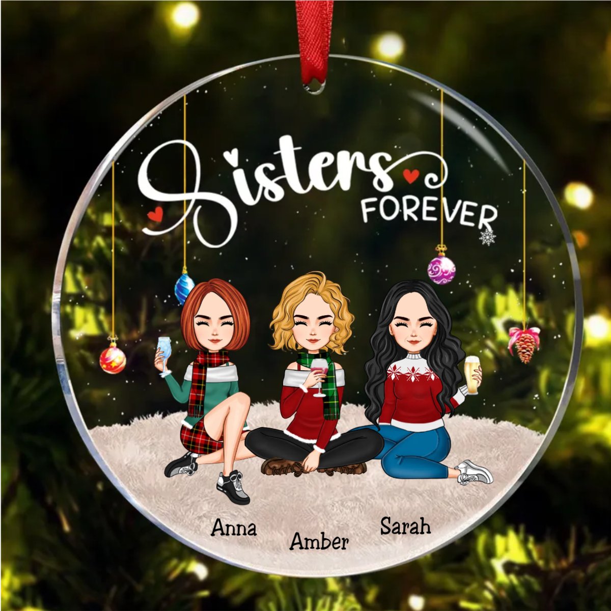 Sisters - Sisters Forever - Personalized Circle Ornament (QH) - Makezbright Gifts