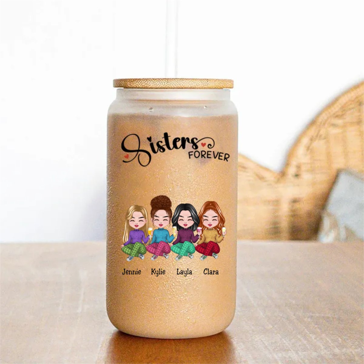 Sisters - Sisters Forever - Personalized Glass Can - Makezbright Gifts