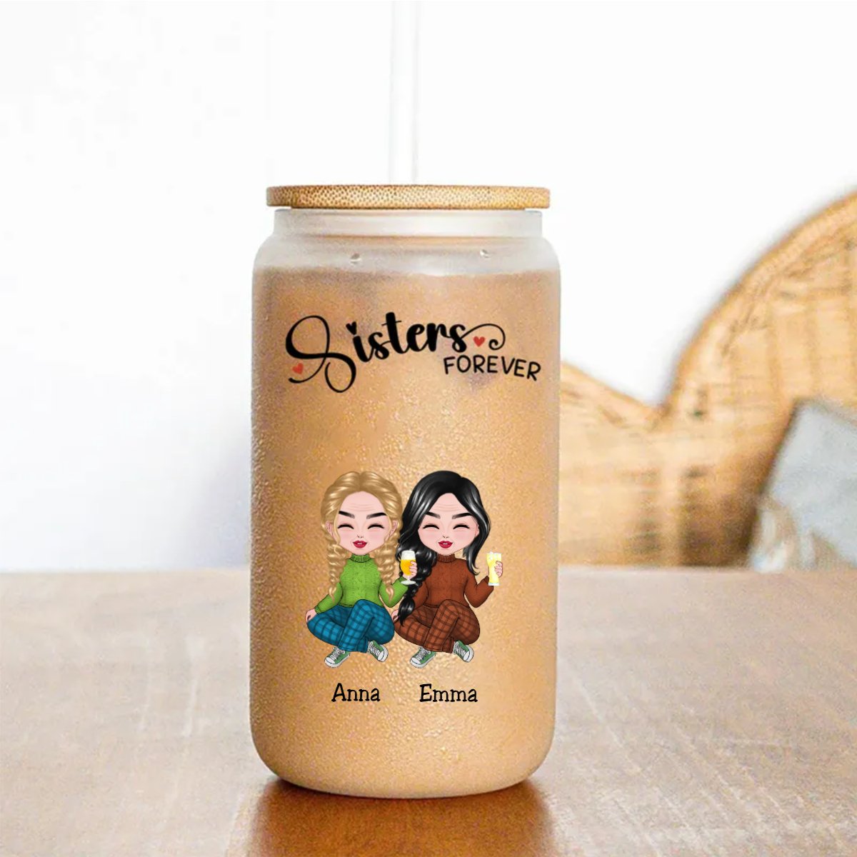 Sisters - Sisters Forever - Personalized Glass Can - Makezbright Gifts