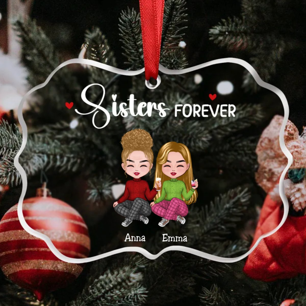 Sisters - Sisters Forever - Personalized Transparent Ornament (TB) - Makezbright Gifts