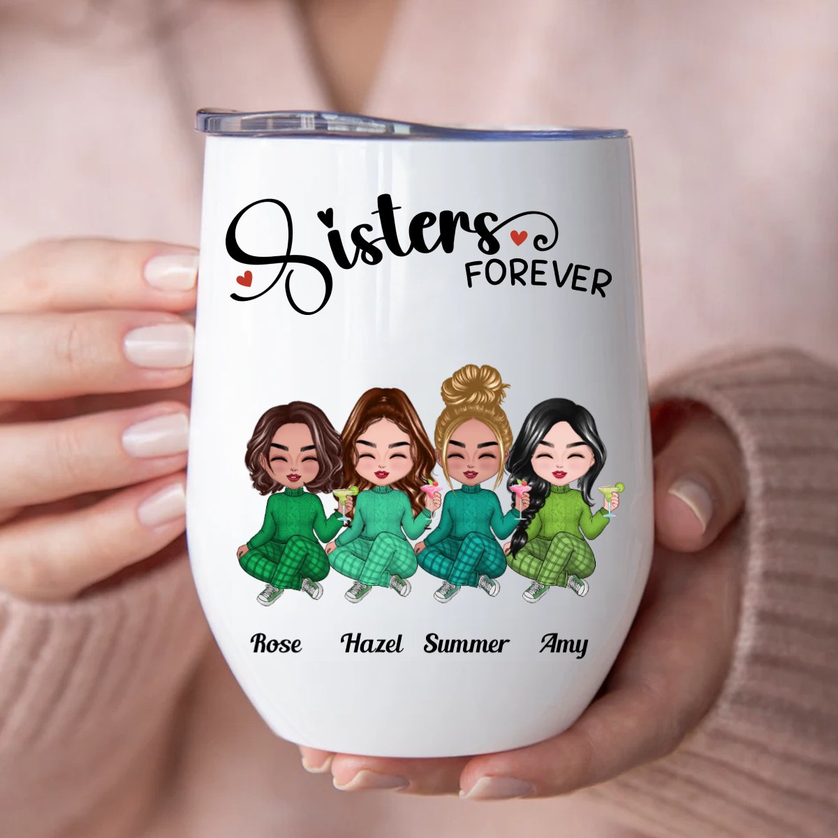 Sisters - Sisters Forever - Personalized Wine Tumbler - Makezbright Gifts