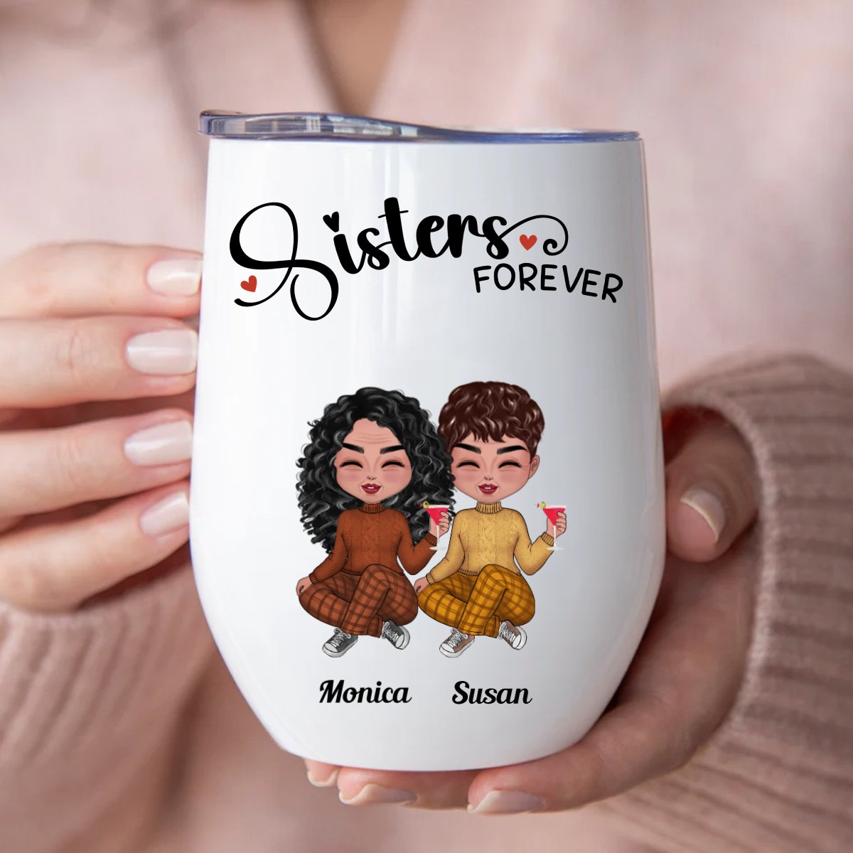 Sisters - Sisters Forever - Personalized Wine Tumbler - Makezbright Gifts