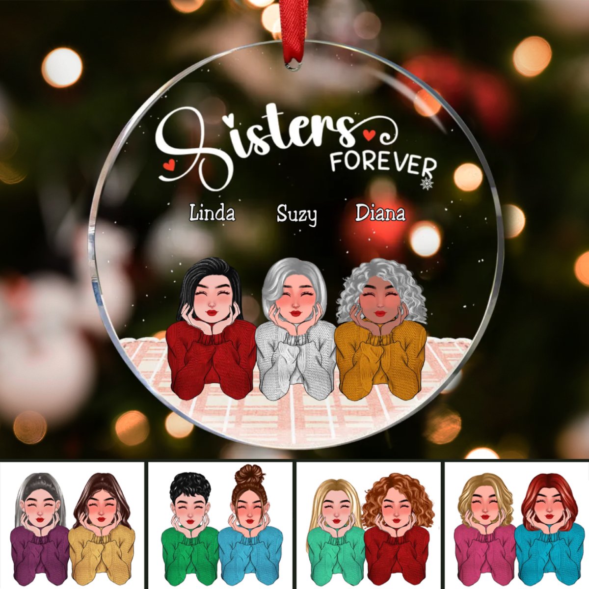 Sisters - Sisters Forever V6 - Personalized Circle Ornament - Makezbright Gifts