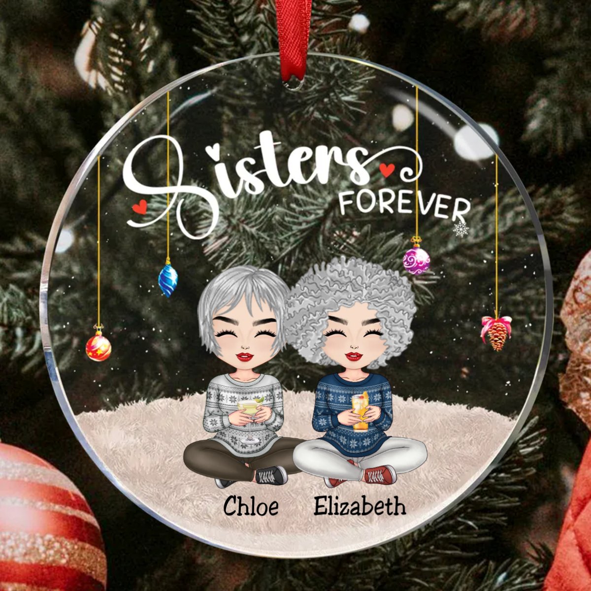 Sisters - Sisters Forever Ver 2 - Personalized Circle Ornament - Makezbright Gifts