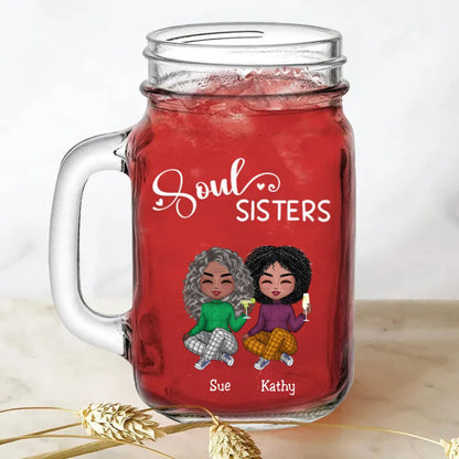 Sisters - Soul Sisters - Personalize Drinking Jar (White) - Makezbright Gifts