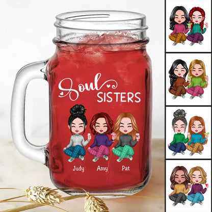 Sisters - Soul Sisters - Personalize Drinking Jar (White) - Makezbright Gifts