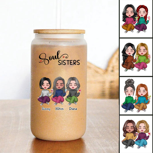 Sisters - Soul Sisters - Personalize Glass Can (AA) - Makezbright Gifts