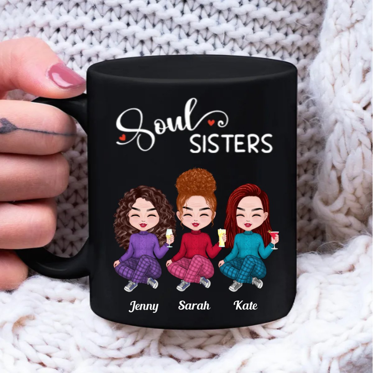 Sisters - Soul Sisters - Personalized Black Mug - Makezbright Gifts