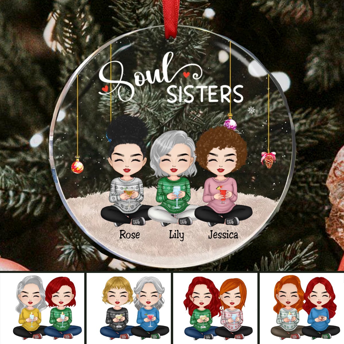 Sisters - Soul Sisters Ver 2 - Personalized Circle Ornament - Makezbright Gifts