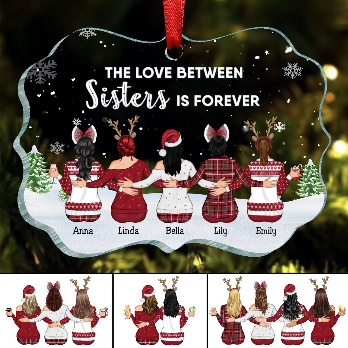 Sisters - The Love Between Sisters Is Forever - Personalized Acrylic Ornament - Makezbright Gifts