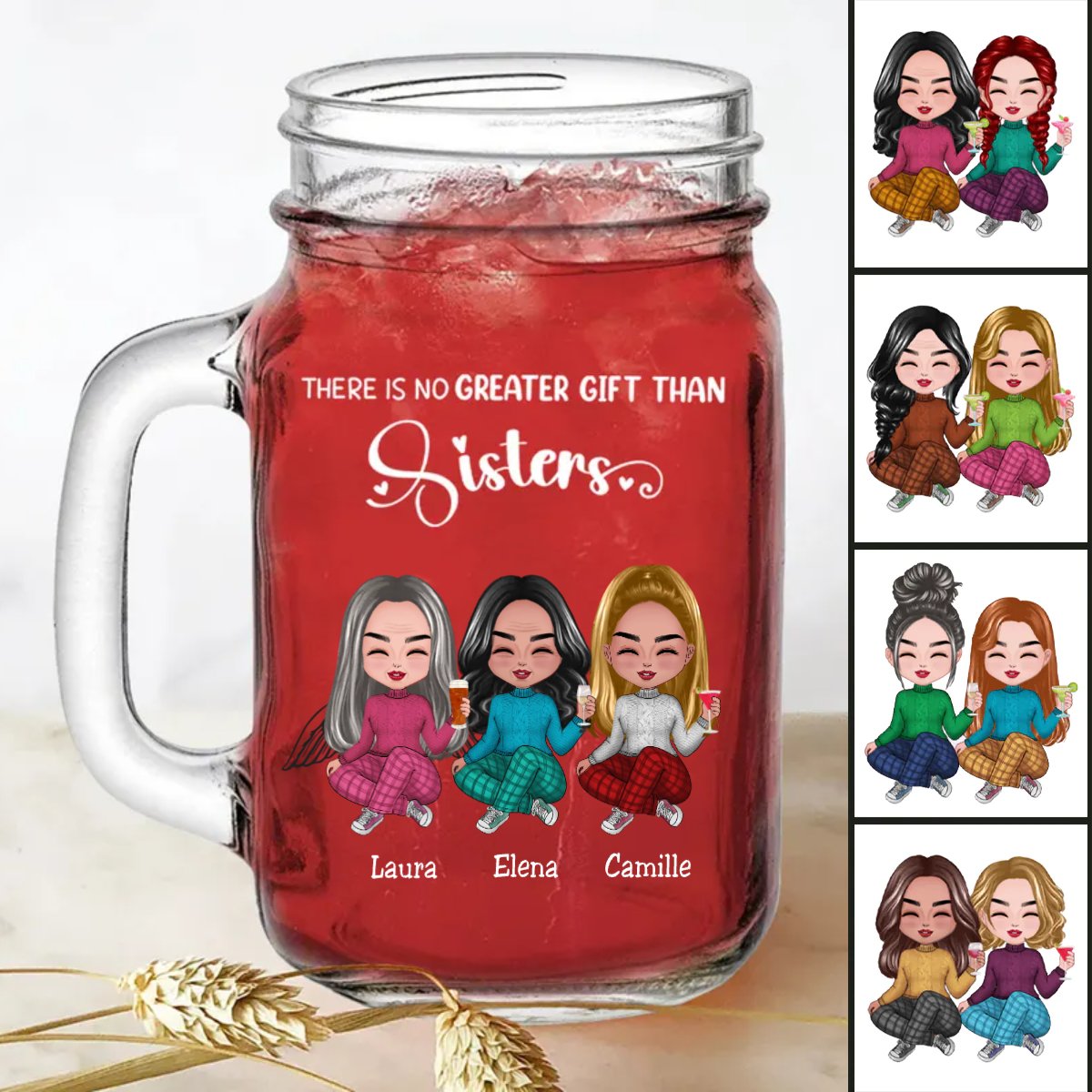 Sisters - There Is No Greater Gift Than Sisters - Personalize Drinking Jar (White) - Makezbright Gifts