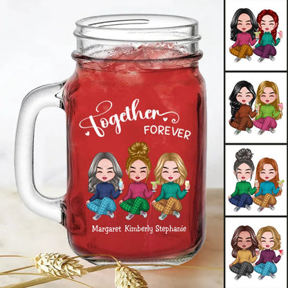 Sisters - Together Forever - Personalize Drinking Jar (White) - Makezbright Gifts