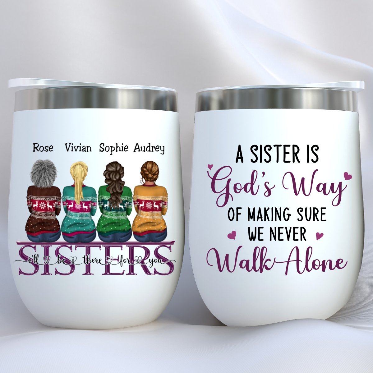 Sisters - We Never Walk Alone - Personalized Wine Tumbler - Makezbright Gifts