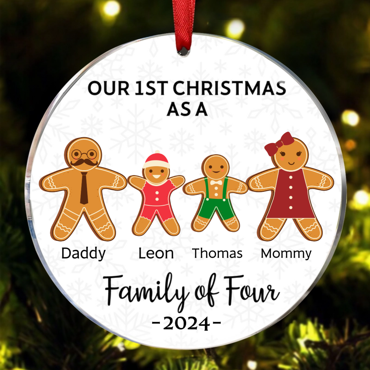 First Christmas As A Family Of Three Gingerbread - Personalized Circle Acrylic Ornament