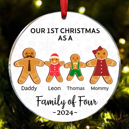 First Christmas As A Family Of Three Gingerbread - Personalized Circle Acrylic Ornament