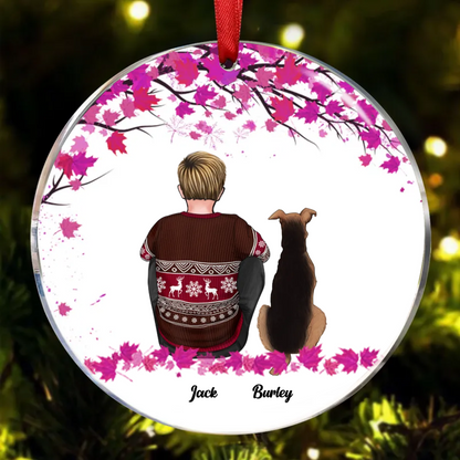 Dog Mom Dog Dad Under Tree Fall Season Personalized Circle Ornament