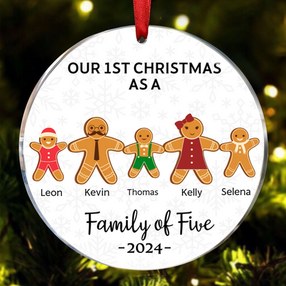 First Christmas As A Family Of Three Gingerbread - Personalized Circle Acrylic Ornament