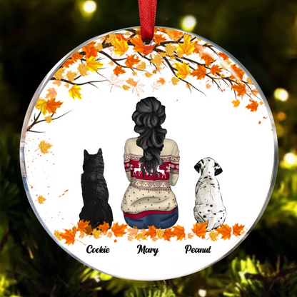 Dog Mom Dog Dad Under Tree Fall Season Personalized Circle Ornament