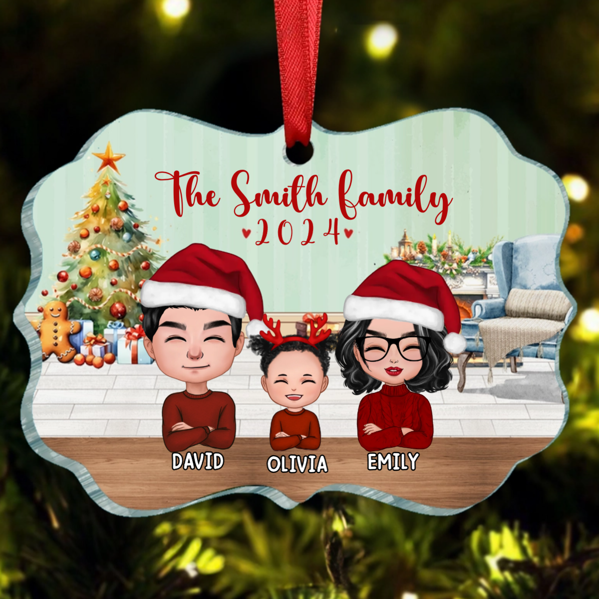 Doll Dad Mom Kids Dogs Cats Family In House Personalized Christmas Ornament