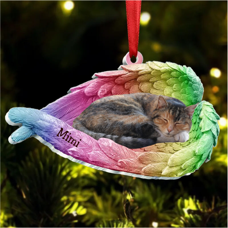 Dog Lovers - Sleeping Pet Within Angel Wings - Personalized Ornament
