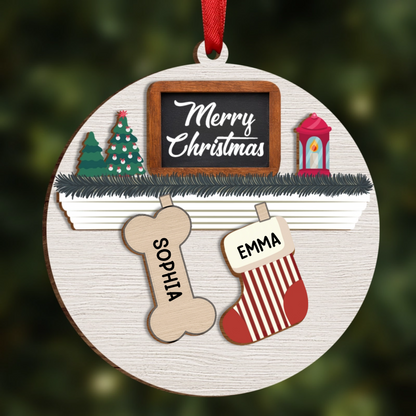 Family And Pet Christmas - Personalized Wooden Ornament