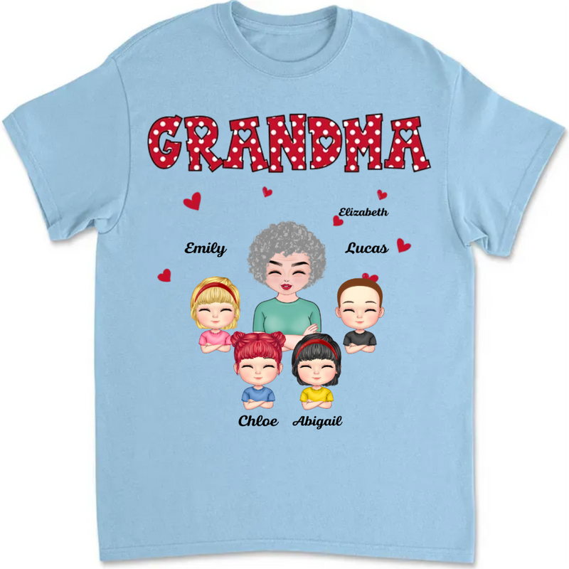 Grandma - Polka Dot Pattern Grandma And Grandkids Gift For Grandma - Personalized T-shirt