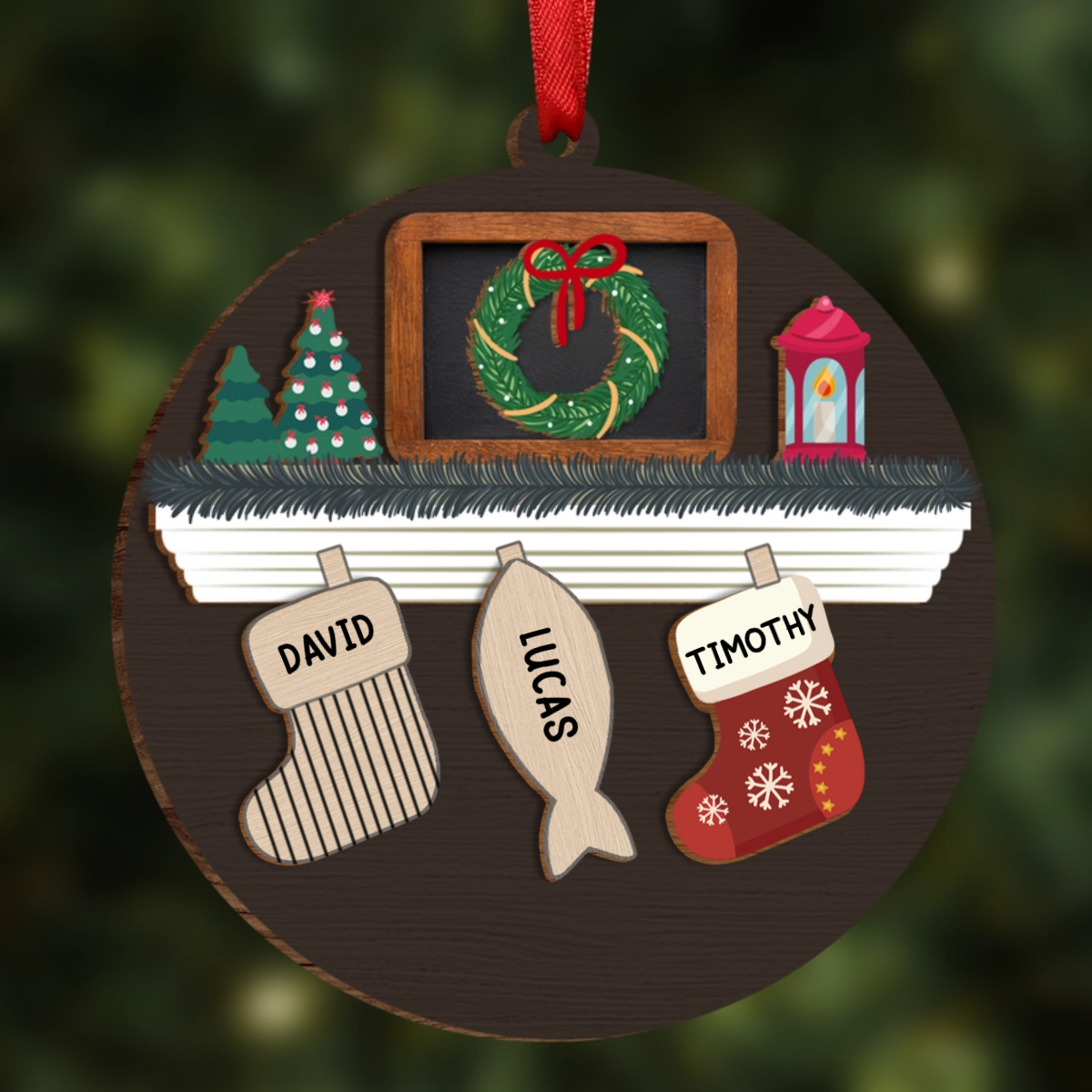 Family And Pet Christmas - Personalized Wooden Ornament