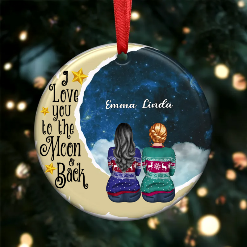 Couple - I Love You To The Moon And Back - Personalized Circle Ornament